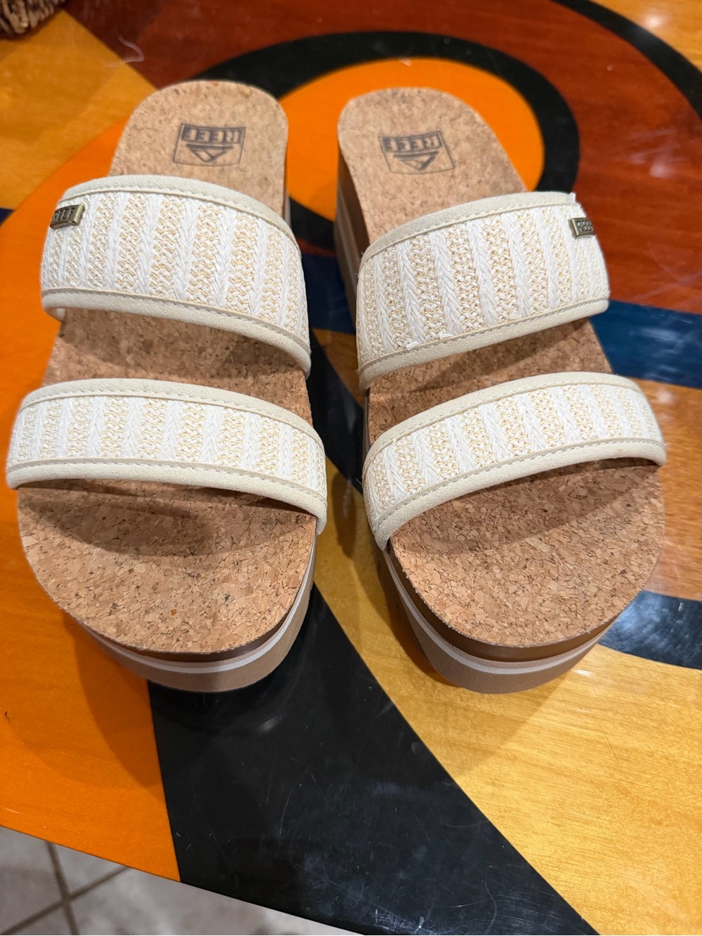 Reef Cream Double-Strap Cork Platform Slides . - Picture 11 of 11